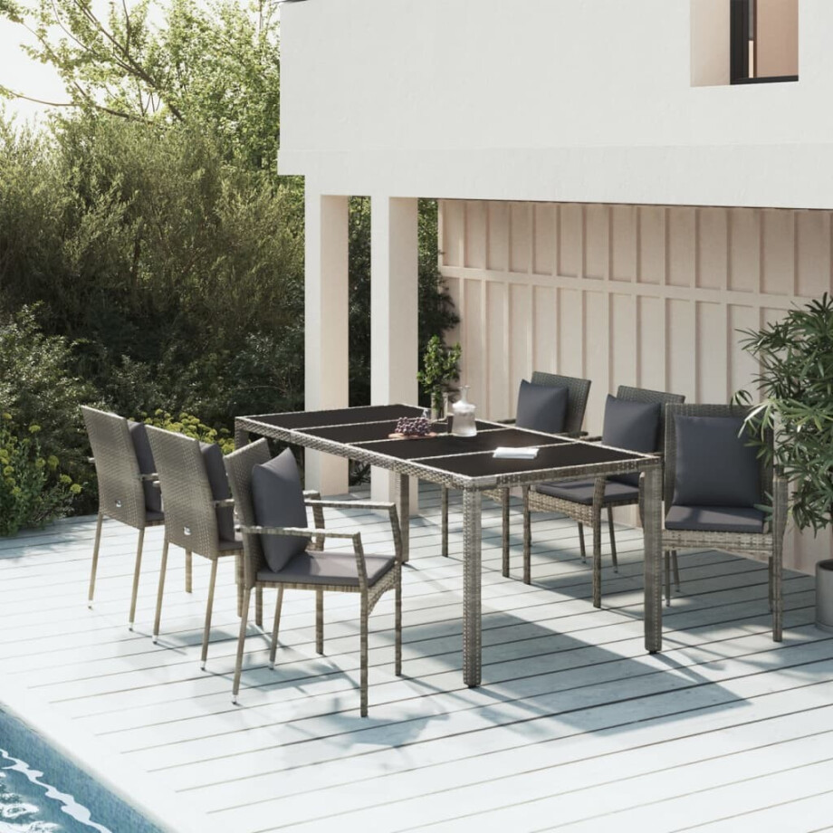 vidaXL 7-delige Tuinset met kussens poly rattan grijs afbeelding 1