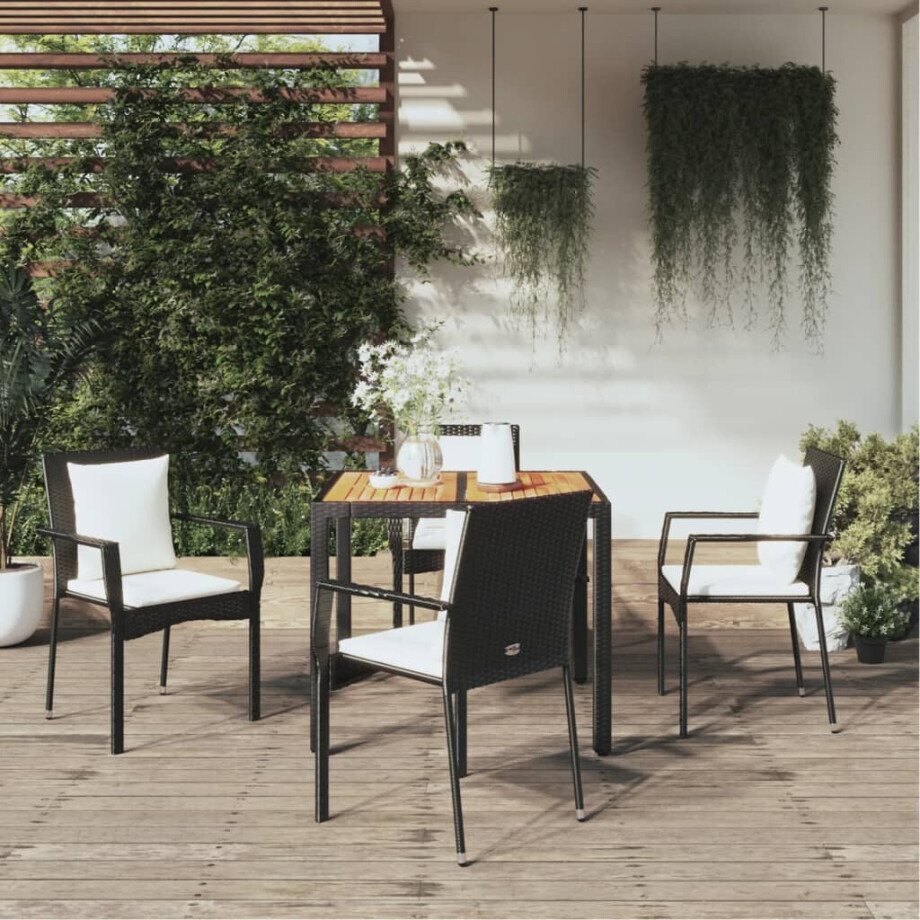 vidaXL 5-delige Tuinset met kussens poly rattan zwart afbeelding 1
