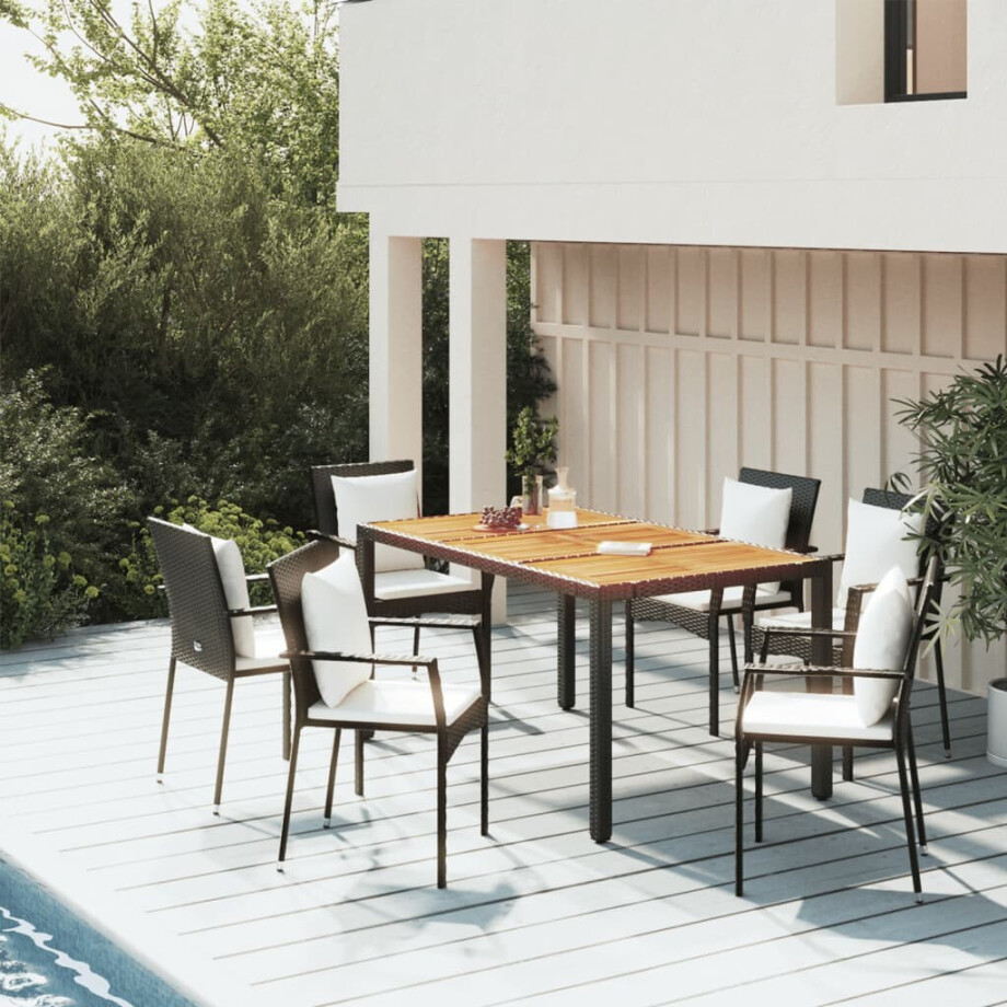 vidaXL 5-delige Tuinset met kussens poly rattan zwart afbeelding 1