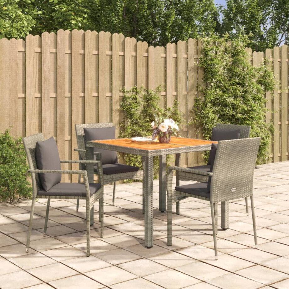 vidaXL 5-delige Tuinset met kussens poly rattan grijs afbeelding 1