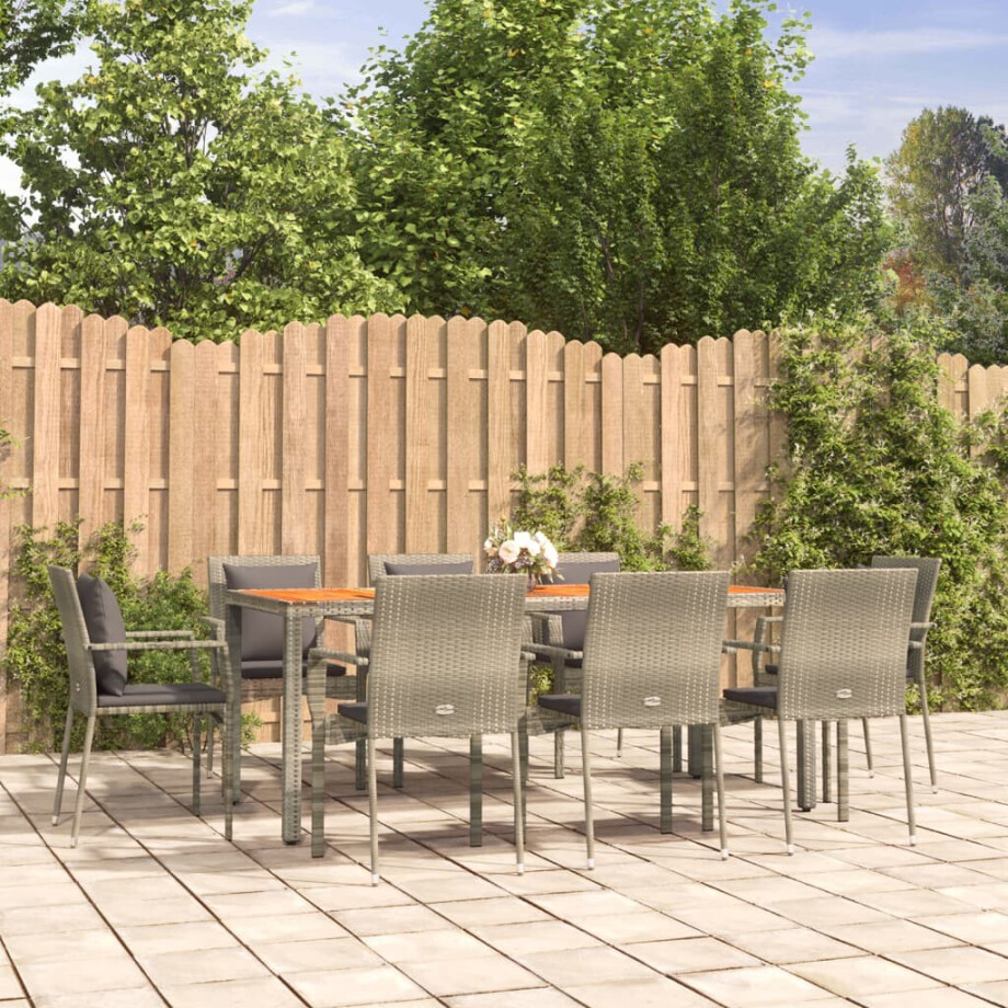 vidaXL 9-delige Tuinset met kussens poly rattan grijs vidaXL 9-delige Tuinset met kussens poly rattan grijs afbeelding 1