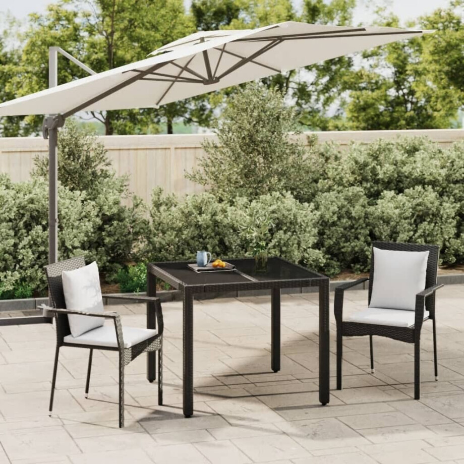 vidaXL 3-delige Tuinset met kussens poly rattan zwart afbeelding 1