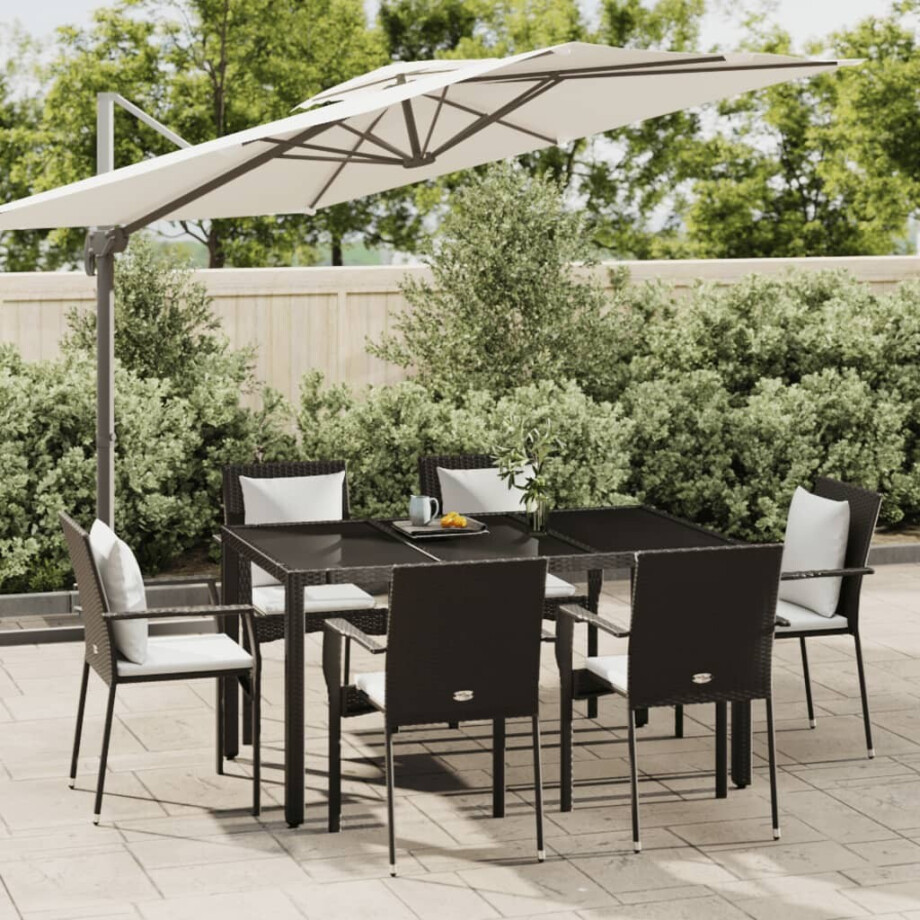vidaXL 7-delige Tuinset met kussens poly rattan zwart afbeelding 1
