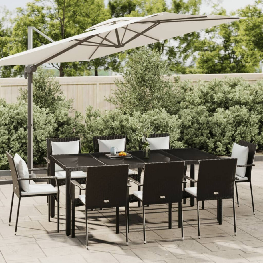 vidaXL 9-delige Tuinset poly rattan zwart afbeelding 1