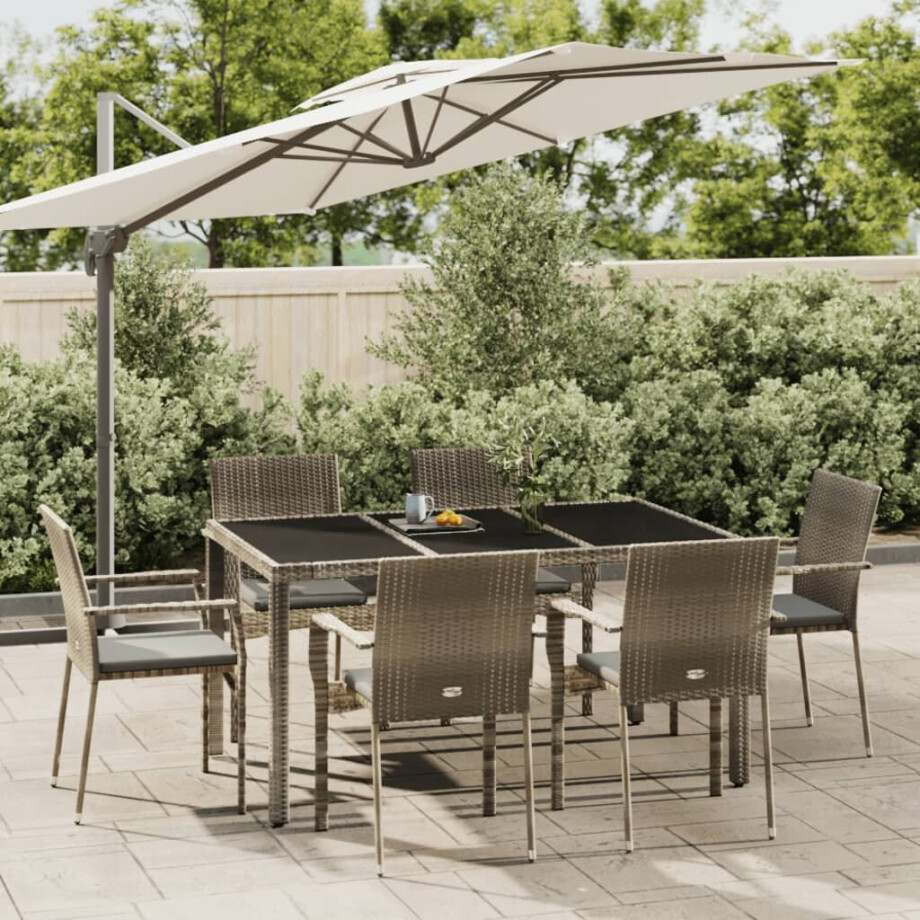 vidaXL 7-delige Tuinset met kussens poly rattan grijs afbeelding 1