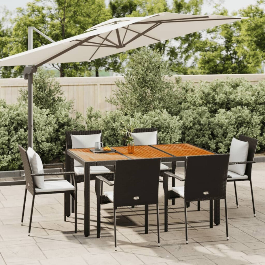 vidaXL 7-delige Tuinset met kussens poly rattan zwart afbeelding 1