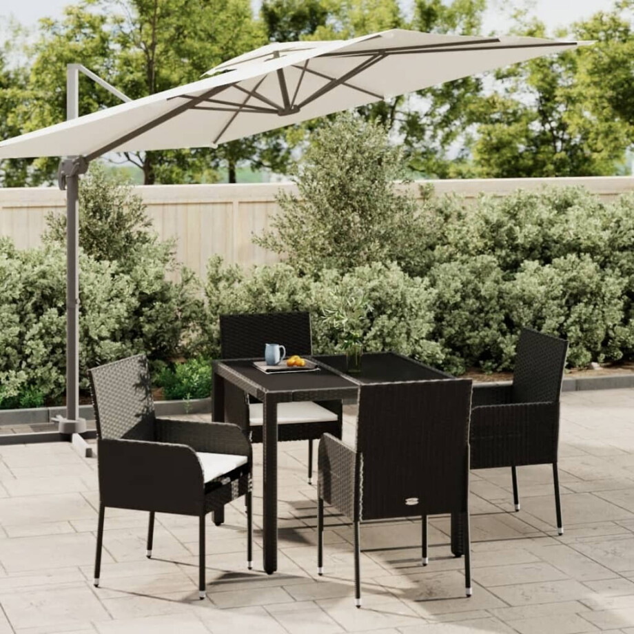 vidaXL 5-delige Tuinset met kussens poly rattan zwart afbeelding 1