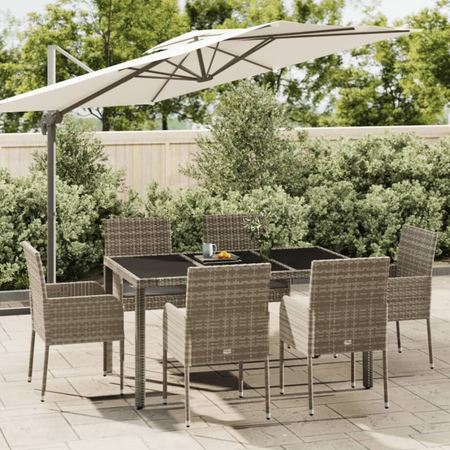 vidaXL 7-delige Tuinset met kussens poly rattan grijs vidaXL 7-delige Tuinset met kussens poly rattan grijs afbeelding 1
