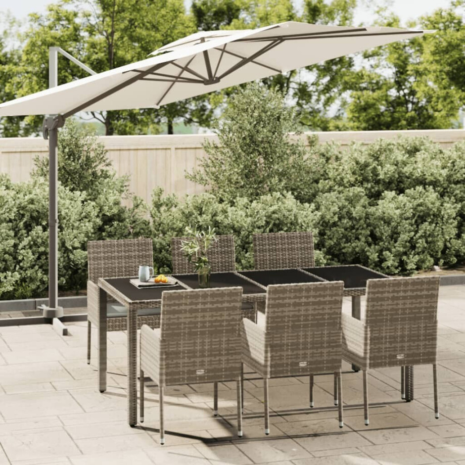 vidaXL 7-delige Tuinset met kussens poly rattan grijs afbeelding 1