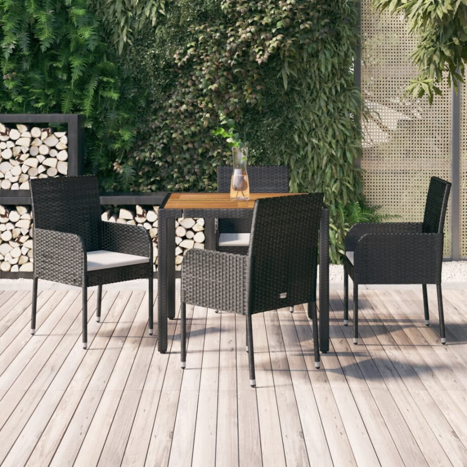 vidaXL 5-delige Tuinset met kussens poly rattan zwart afbeelding 1