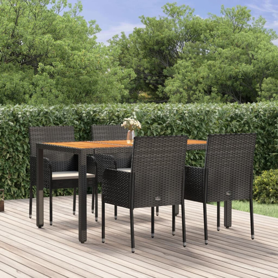 vidaXL 5-delige Tuinset met kussens poly rattan zwart afbeelding 1