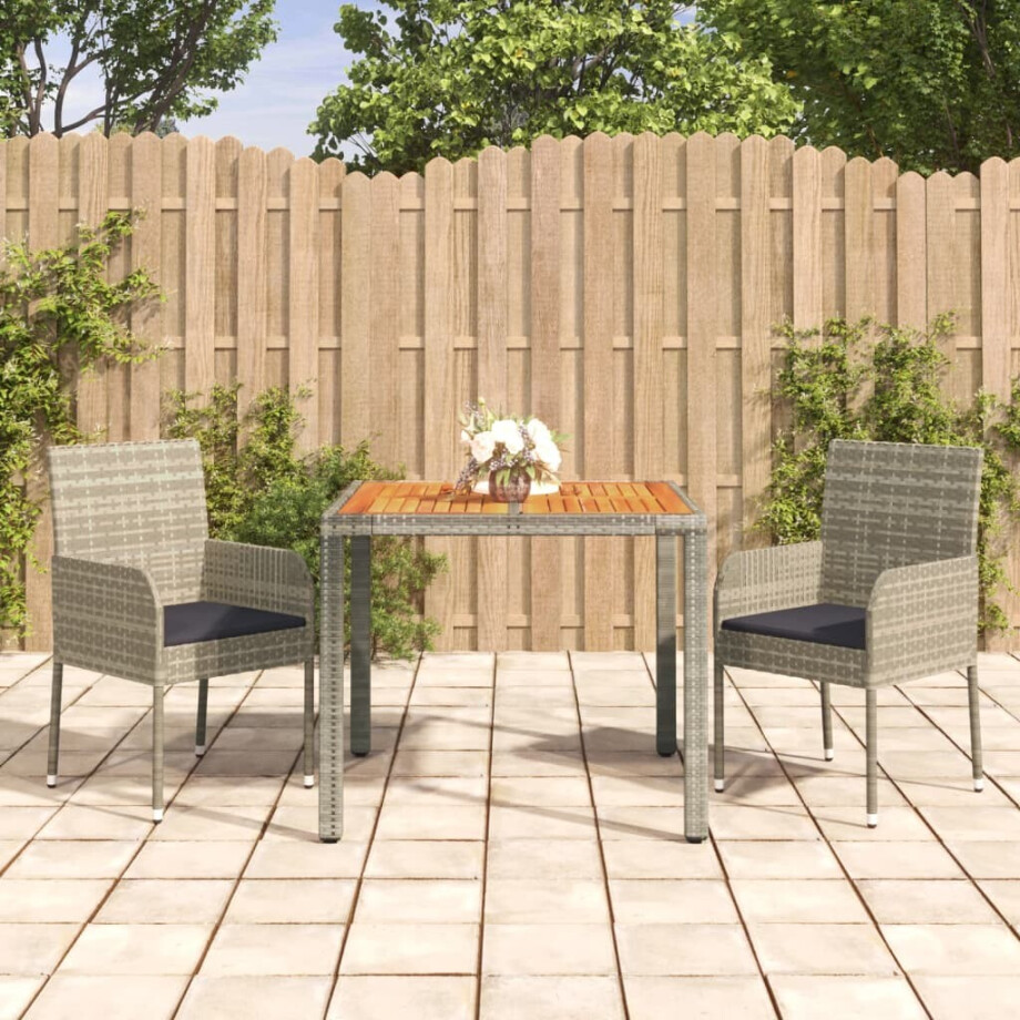 vidaXL 3-delige Tuinset met kussens poly rattan grijs afbeelding 1