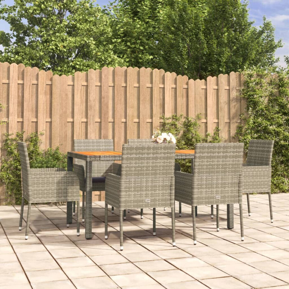 vidaXL 7-delige Tuinset met kussens poly rattan grijs vidaXL 7-delige Tuinset met kussens poly rattan grijs afbeelding 1