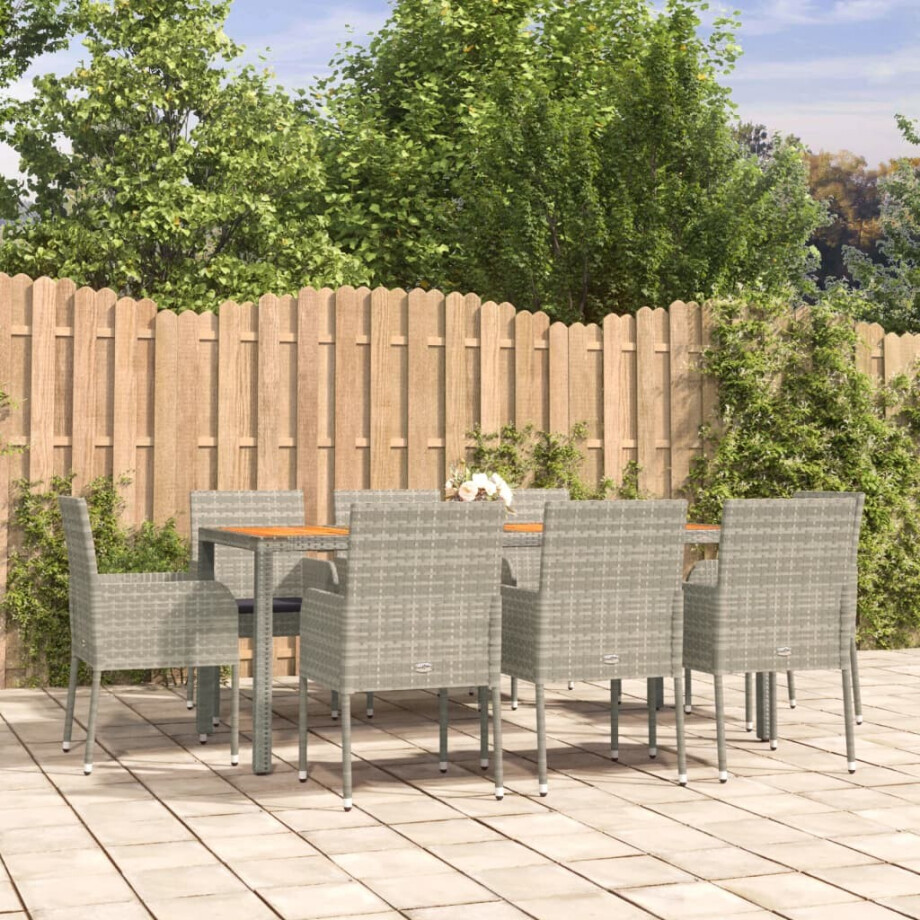 vidaXL 9-delige Tuinset met kussens poly rattan grijs vidaXL 9-delige Tuinset met kussens poly rattan grijs afbeelding 1
