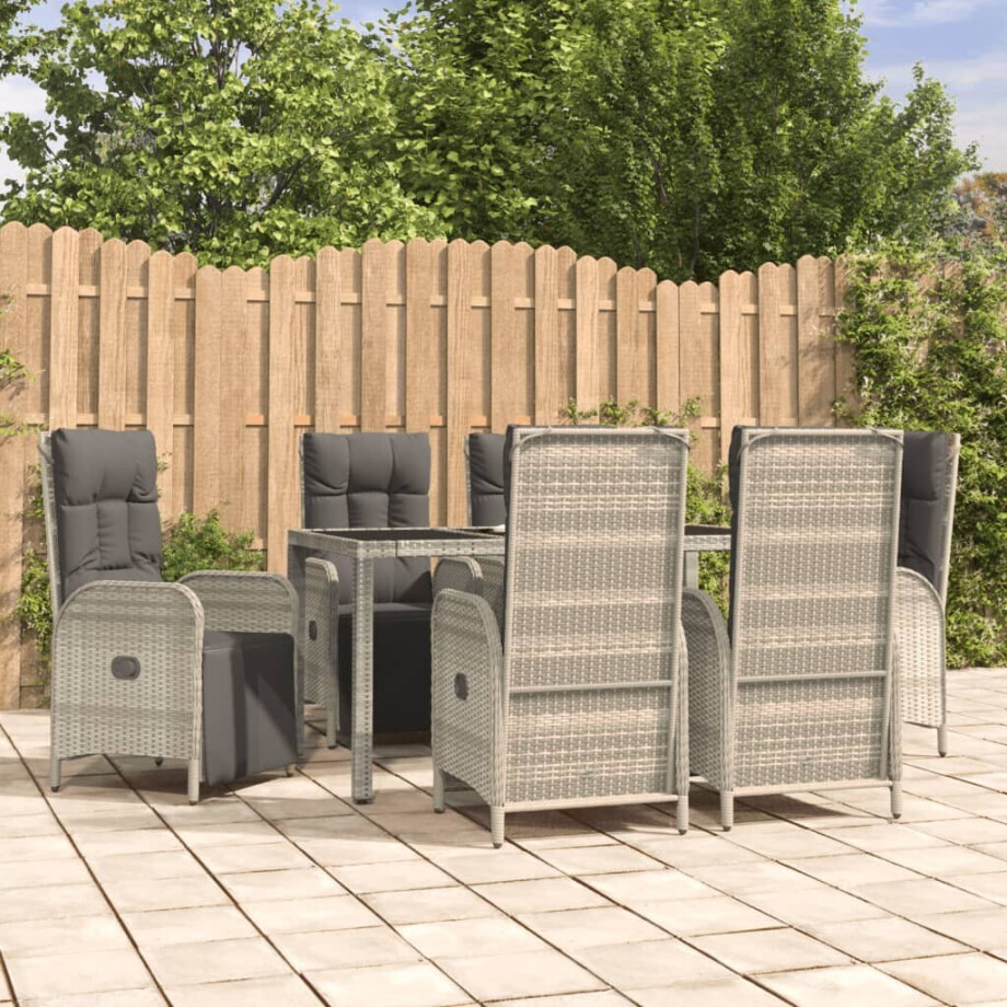 vidaXL 7-delige Tuinset met kussens poly rattan grijs afbeelding 1