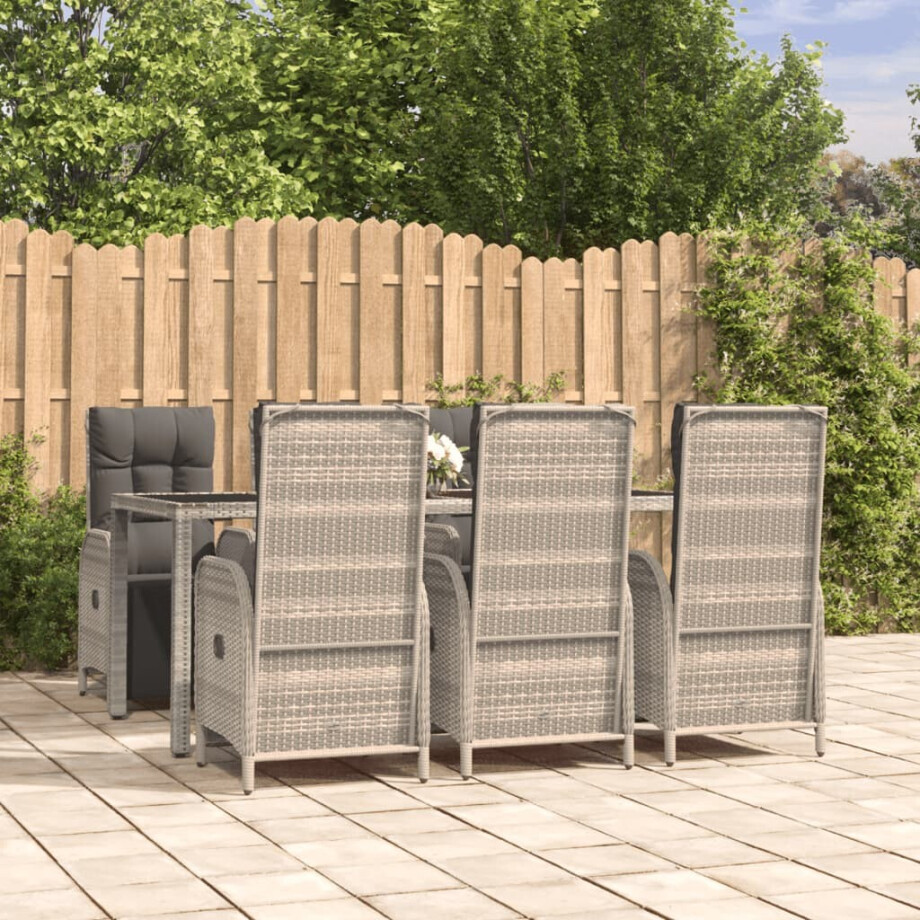 vidaXL 7-delige Tuinset met kussens poly rattan grijs afbeelding 1