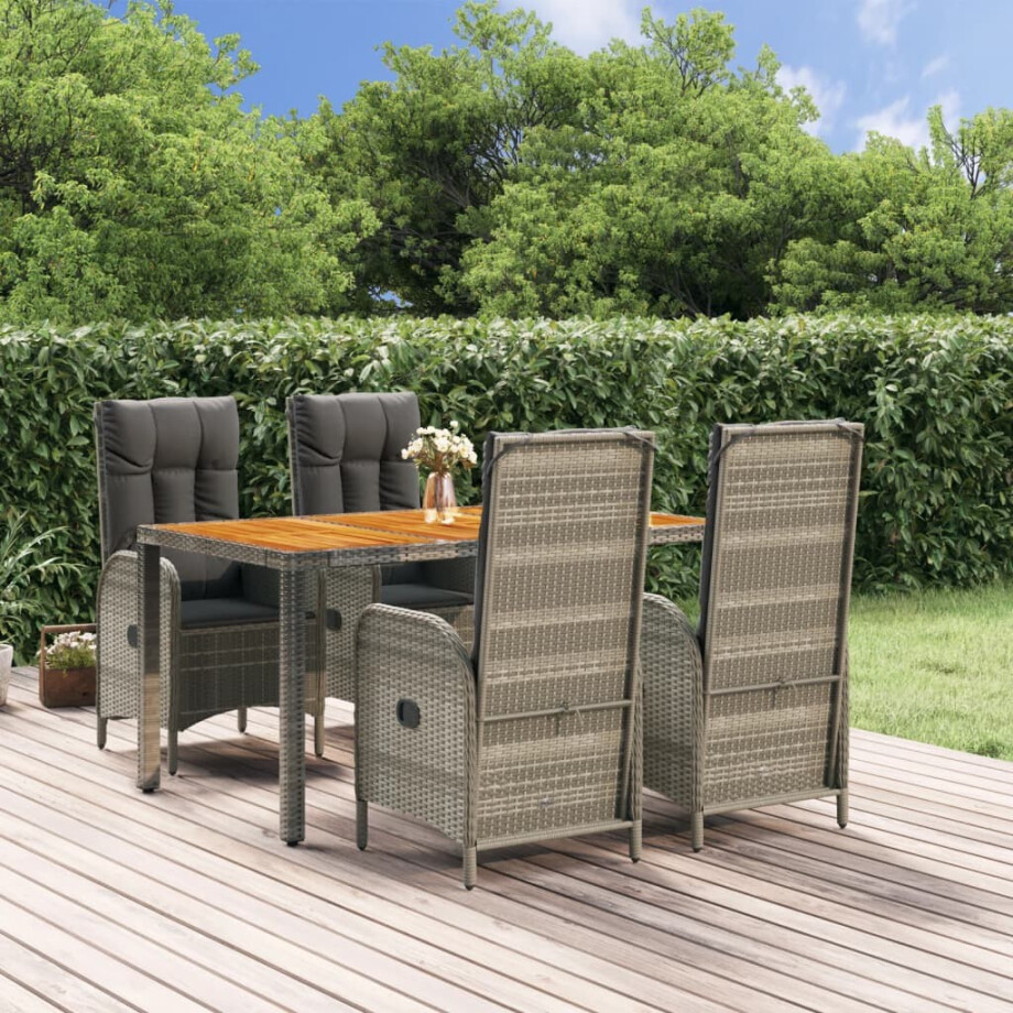 vidaXL 5-delige Tuinset met kussens poly rattan grijs vidaXL 5-delige Tuinset met kussens poly rattan grijs afbeelding 1