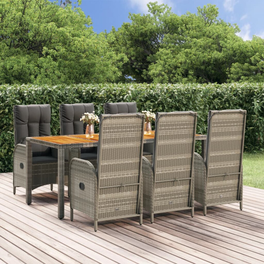vidaXL 7-delige Tuinset met kussens poly rattan grijs afbeelding 1