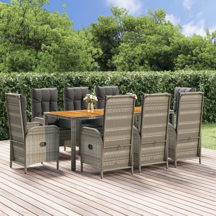 vidaXL 9-delige Tuinset met kussens poly rattan grijs vidaXL 9-delige Tuinset met kussens poly rattan grijs afbeelding 1