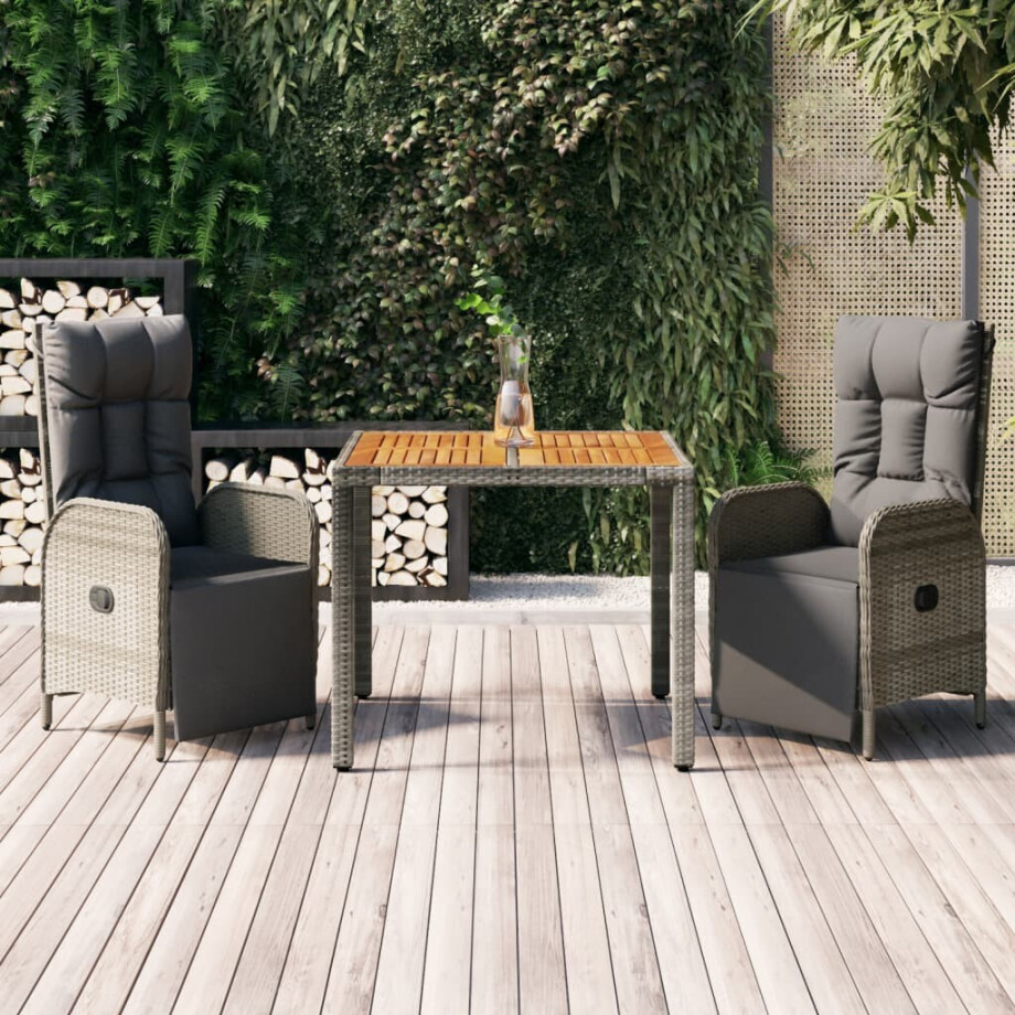 vidaXL 3-delige Tuinset met kussens poly rattan grijs vidaXL 3-delige Tuinset met kussens poly rattan grijs afbeelding 1