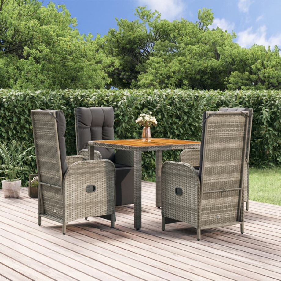 vidaXL 5-delige Tuinset met kussens poly rattan grijs afbeelding 1