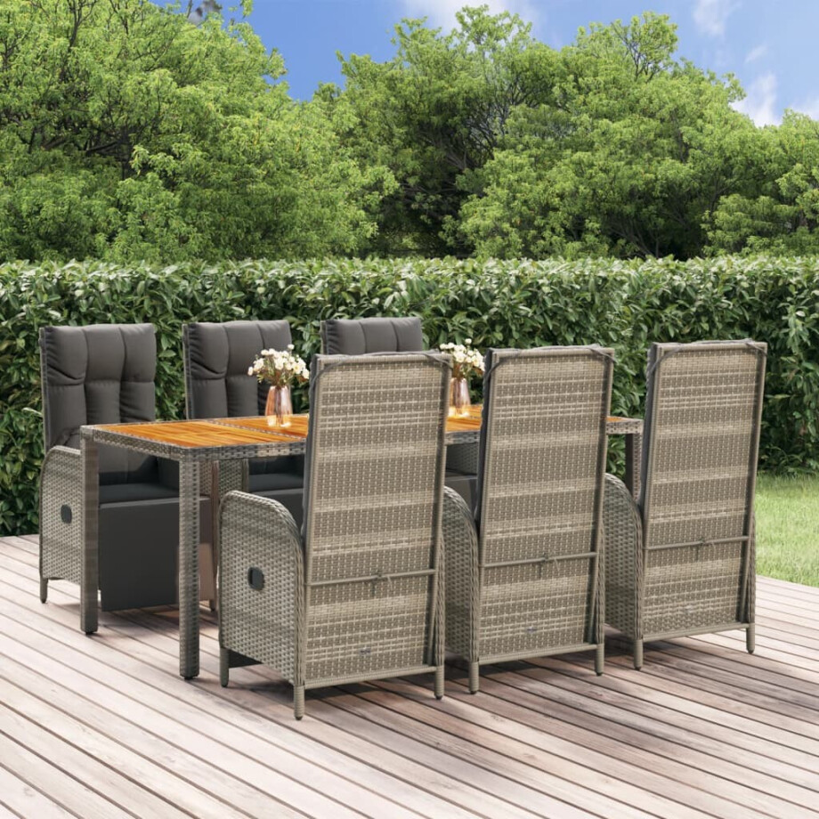 vidaXL 7-delige Tuinset met kussens poly rattan grijs afbeelding 1