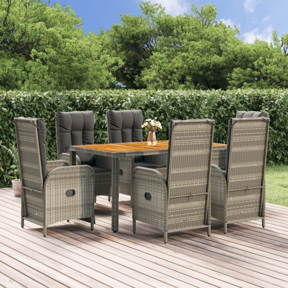 vidaXL 7-delige Tuinset met kussens poly rattan grijs afbeelding 1