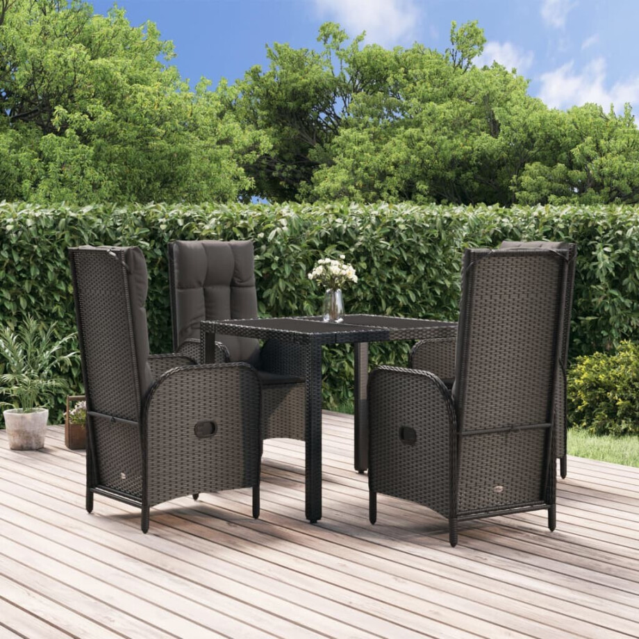 vidaXL 5-delige Tuinset met kussens poly rattan zwart afbeelding 1