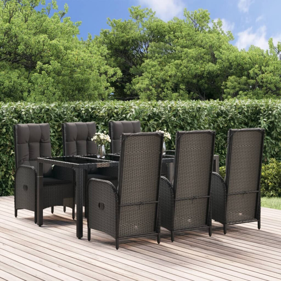 vidaXL 7-delige Tuinset met kussens poly rattan zwart en grijs afbeelding 1