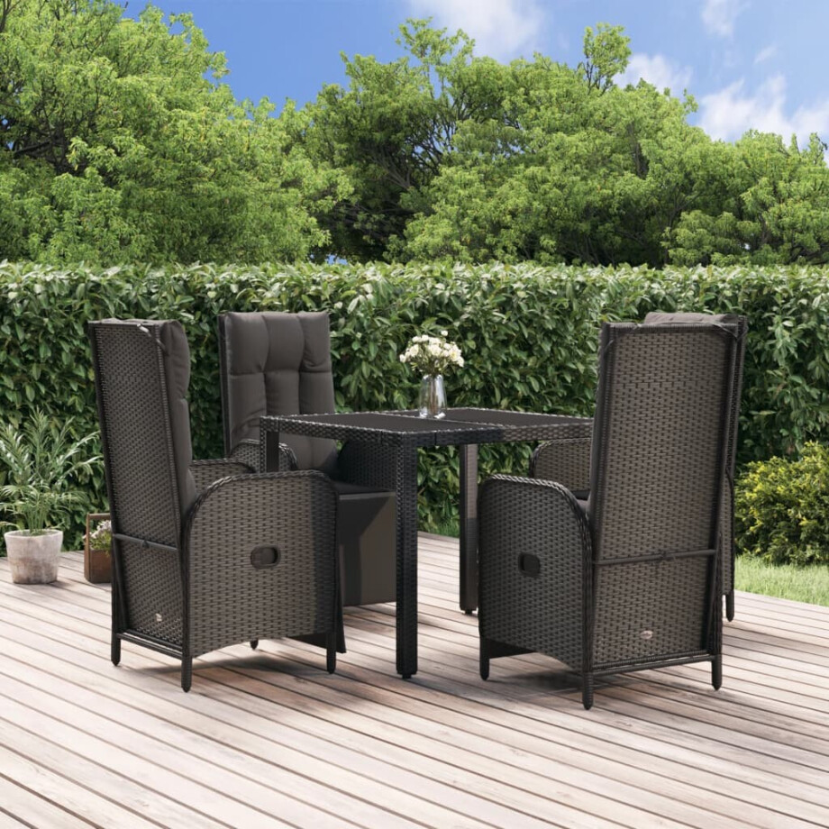vidaXL 5-delige Tuinset met kussens poly rattan zwart afbeelding 1