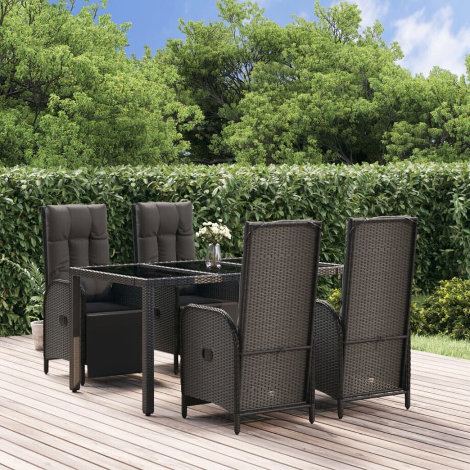vidaXL 5-delige Tuinset met kussens poly rattan zwart afbeelding 1