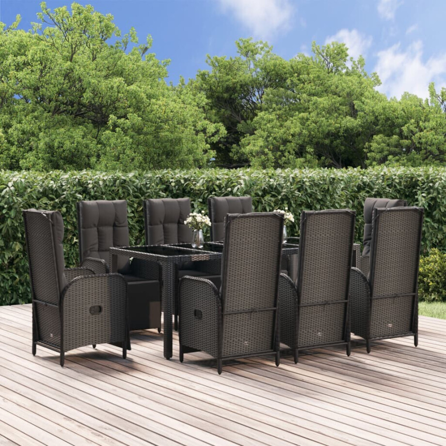 vidaXL 9-delige Tuinset poly rattan zwart afbeelding 1