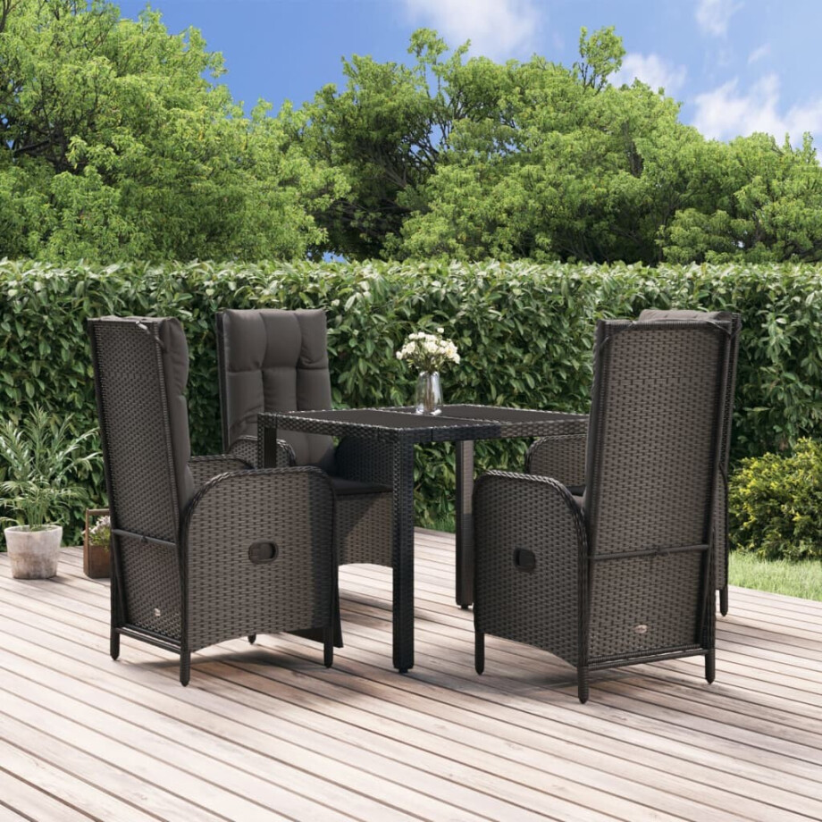 vidaXL 5-delige Tuinset met kussens poly rattan zwart afbeelding 1