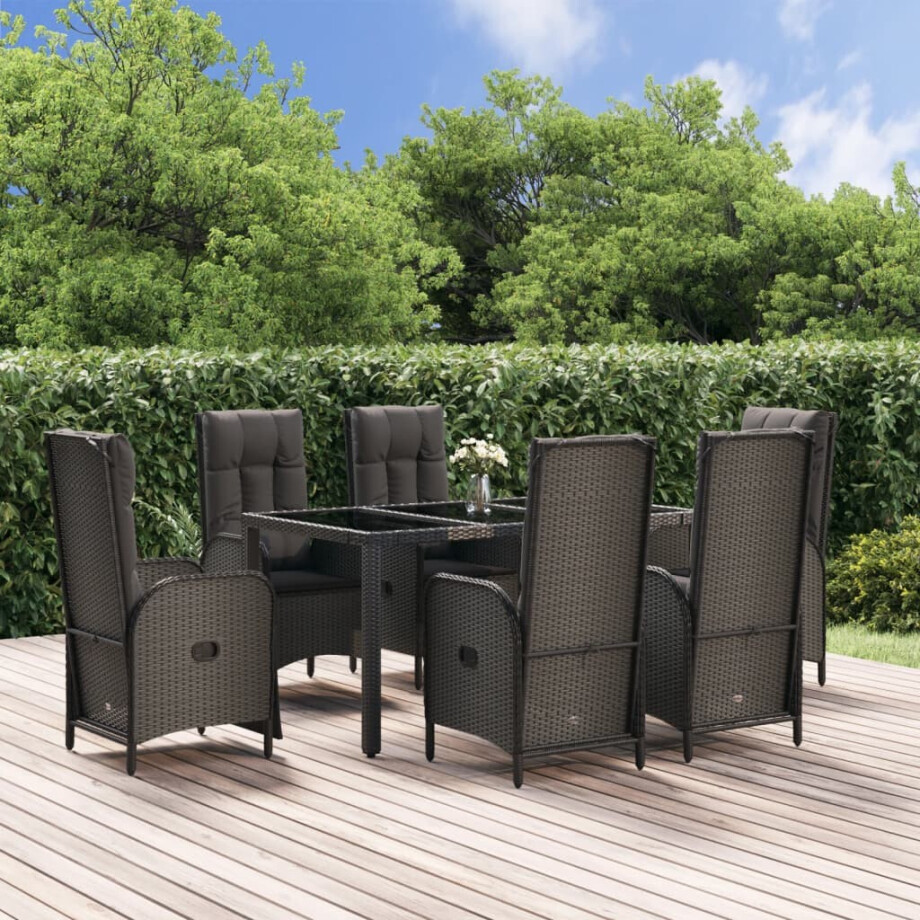 vidaXL 7-delige Tuinset met kussens poly rattan zwart afbeelding 1