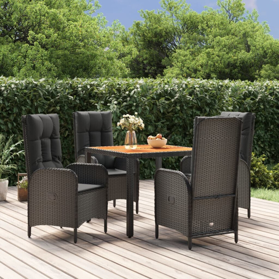 vidaXL 5-delige Tuinset met kussens poly rattan zwart afbeelding 1