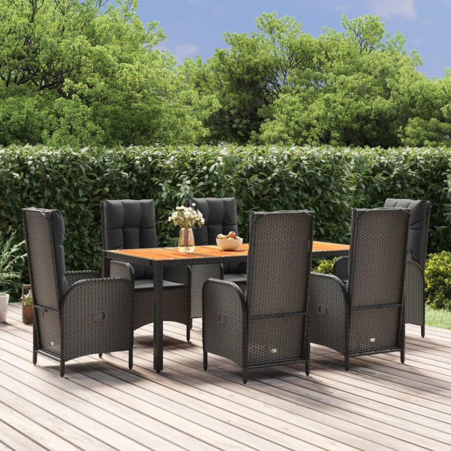vidaXL 7-delige Tuinset met kussens poly rattan zwart afbeelding 1