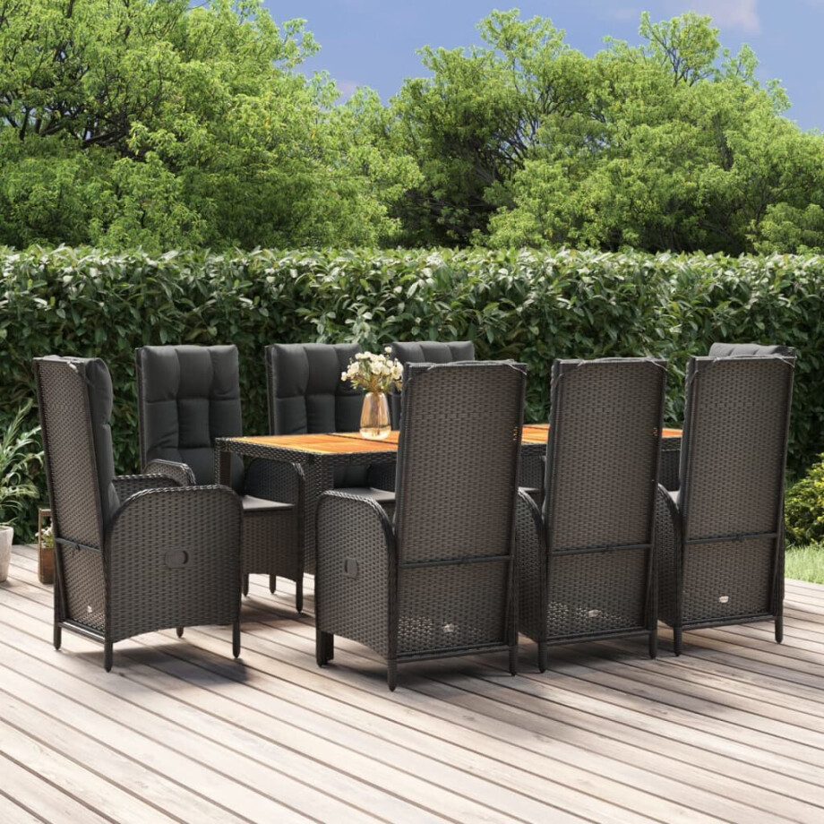 vidaXL 9-delige Tuinset poly rattan zwart afbeelding 1
