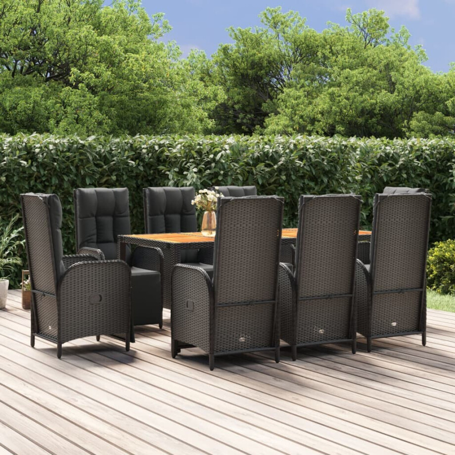 vidaXL 9-delige Tuinset poly rattan zwart afbeelding 1