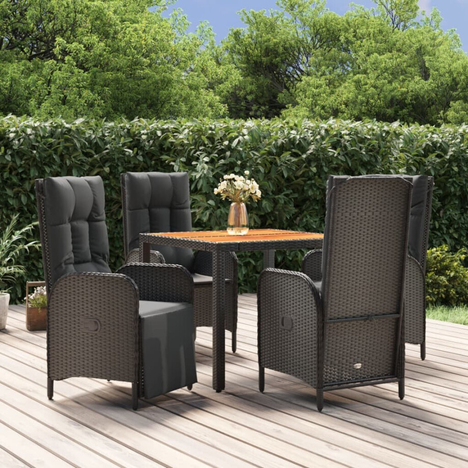 vidaXL 5-delige Tuinset met kussens poly rattan zwart afbeelding 1