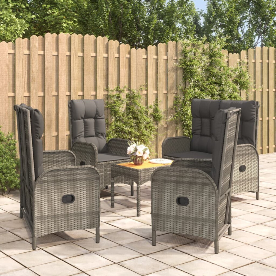 vidaXL 5-delige Tuinset met kussens poly rattan grijs afbeelding 1