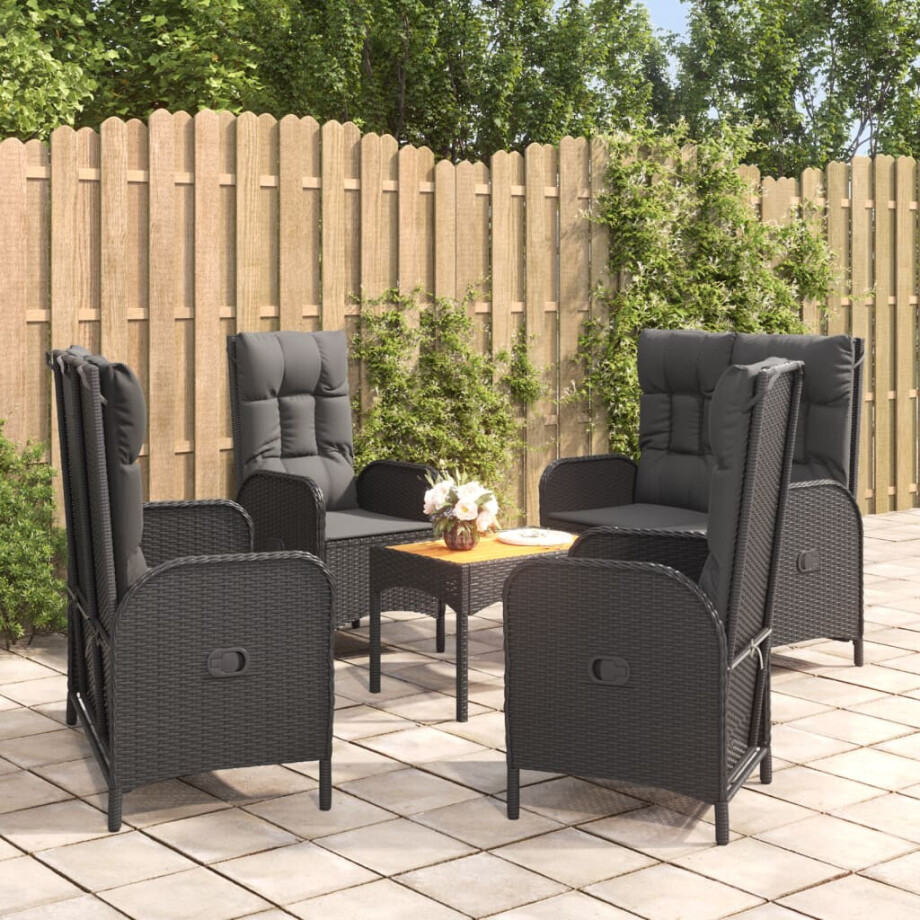 vidaXL 5-delige Tuinset met kussens poly rattan zwart afbeelding 1