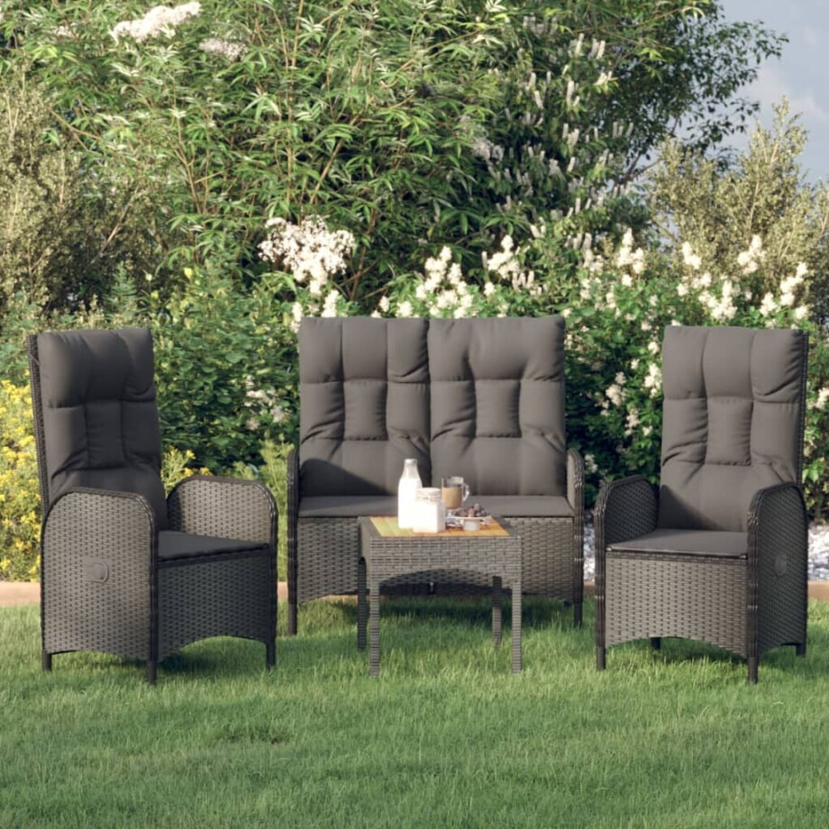 vidaXL 3-delige Tuinset met kussens poly rattan zwart vidaXL 3-delige Tuinset met kussens poly rattan zwart afbeelding 1