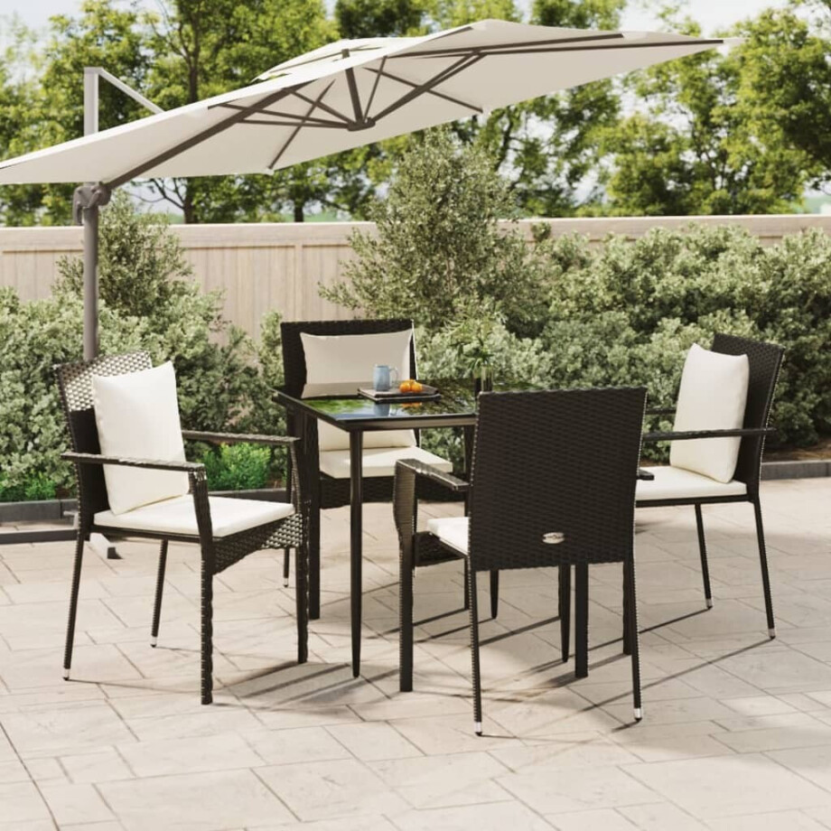 vidaXL 5-delige Tuinset met kussens poly rattan zwart afbeelding 1