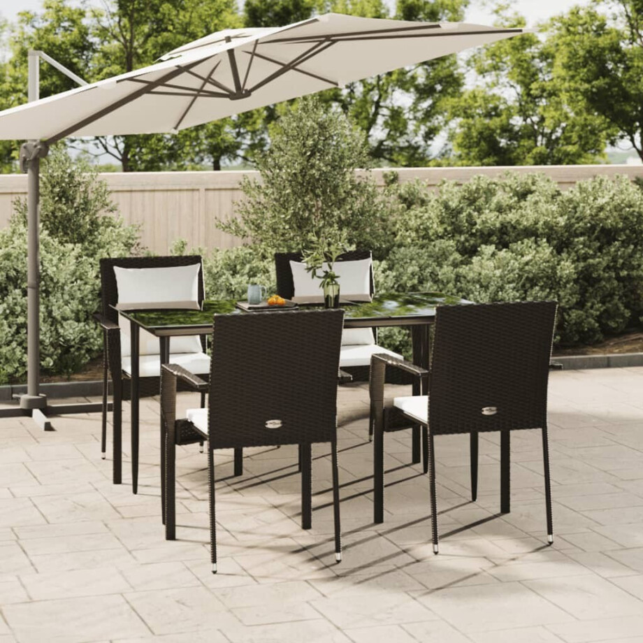 vidaXL 5-delige Tuinset met kussens poly rattan zwart afbeelding 1