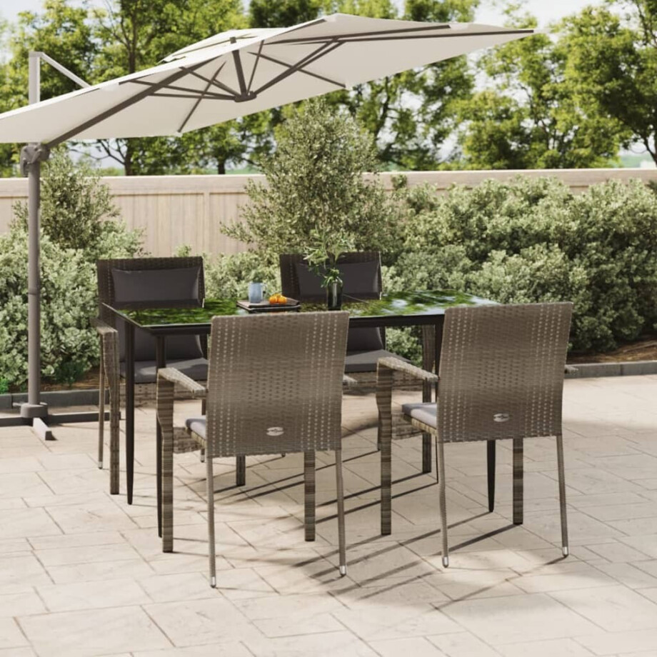 vidaXL 5-delige Tuinset met kussens poly rattan zwart en grijs afbeelding 1