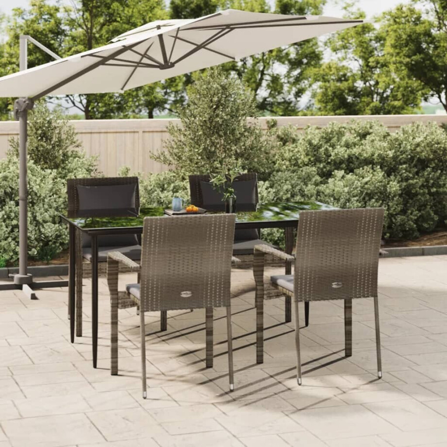 vidaXL 5-delige Tuinset met kussens poly rattan zwart en grijs afbeelding 1