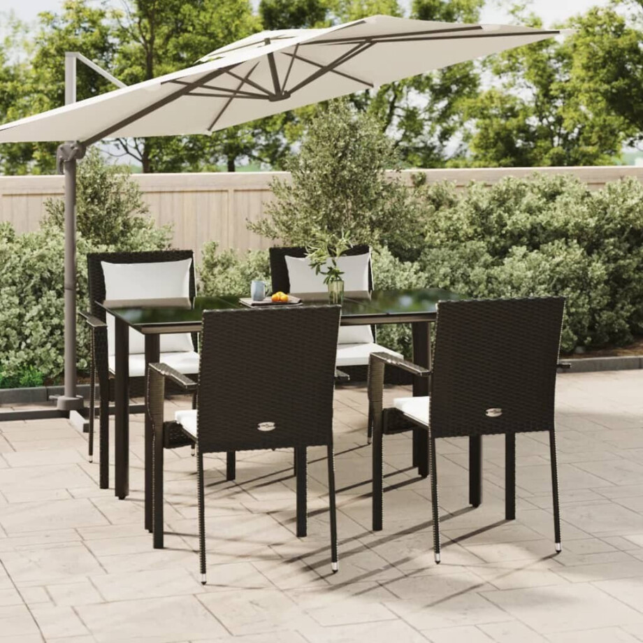 vidaXL 5-delige Tuinset met kussens poly rattan zwart afbeelding 1
