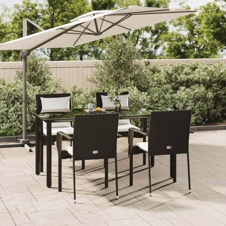 vidaXL 5-delige Tuinset met kussens poly rattan zwart afbeelding 1