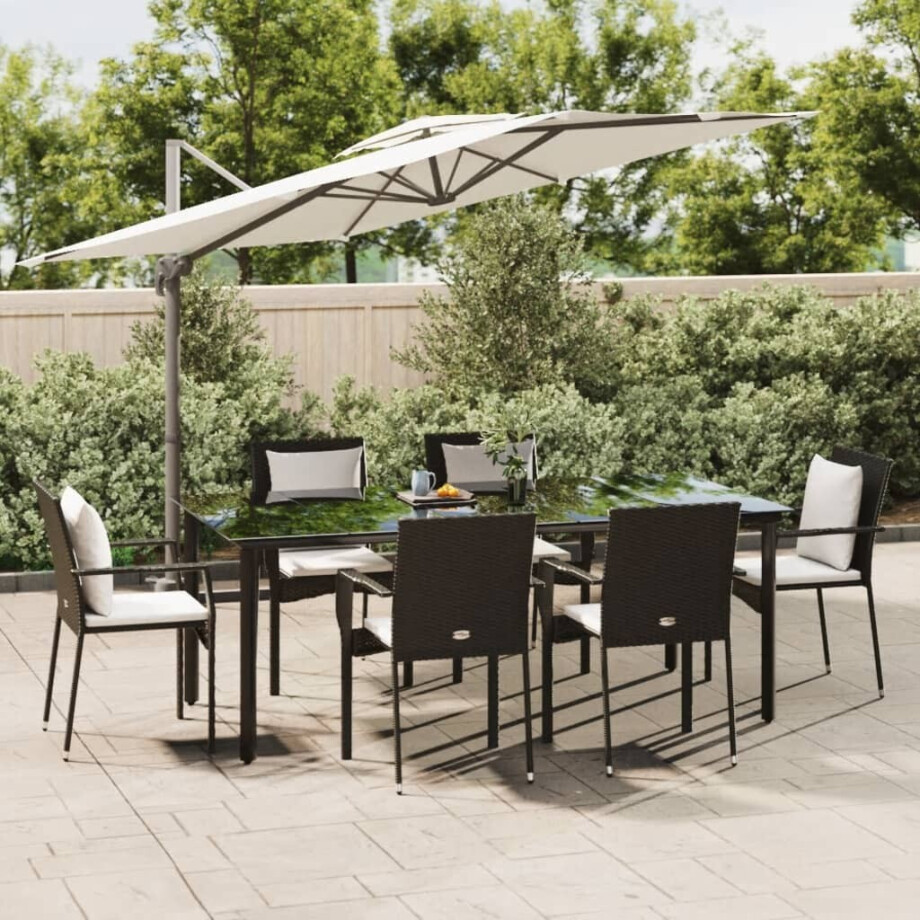 vidaXL 7-delige Tuinset met kussens poly rattan zwart vidaXL 7-delige Tuinset met kussens poly rattan zwart afbeelding 1