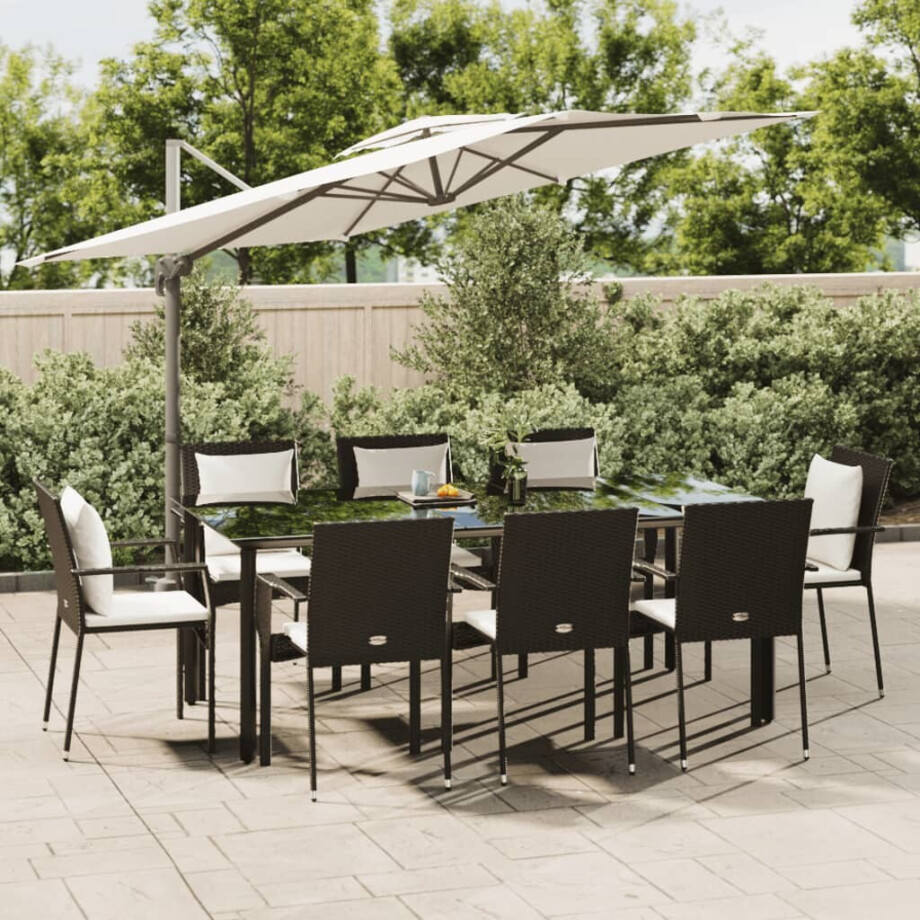 vidaXL 9-delige Tuinset poly rattan zwart afbeelding 1